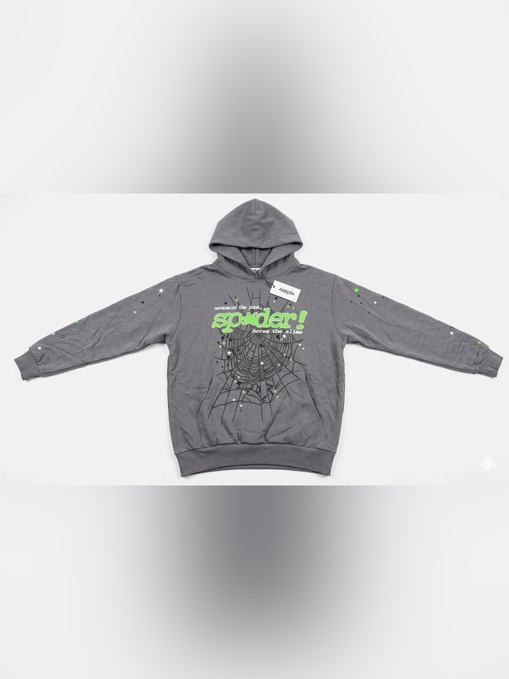 sp5der Gray Graphic Print Pullover Hoodie Cotton Fleece Punk Style Men's